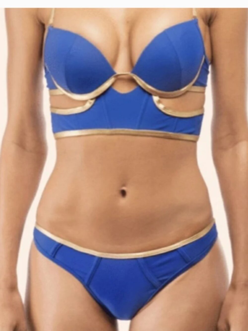 Andrea Iyamah royal Blue Bikini top with Gold Trim NWT